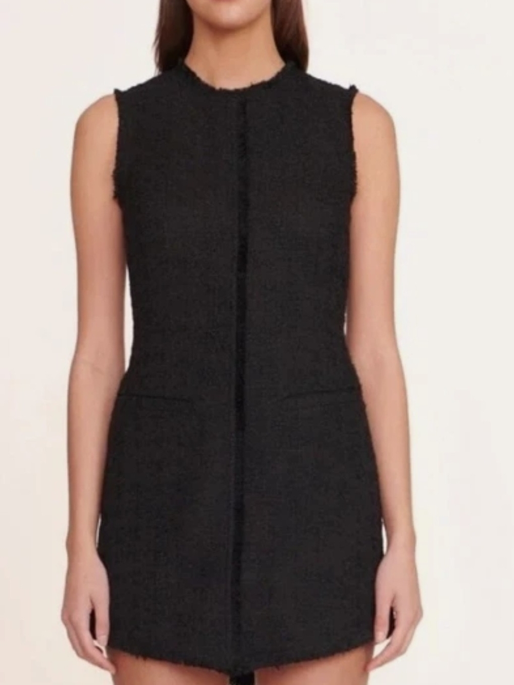 STAUD Black Sleeveless Tweed Mini Dress